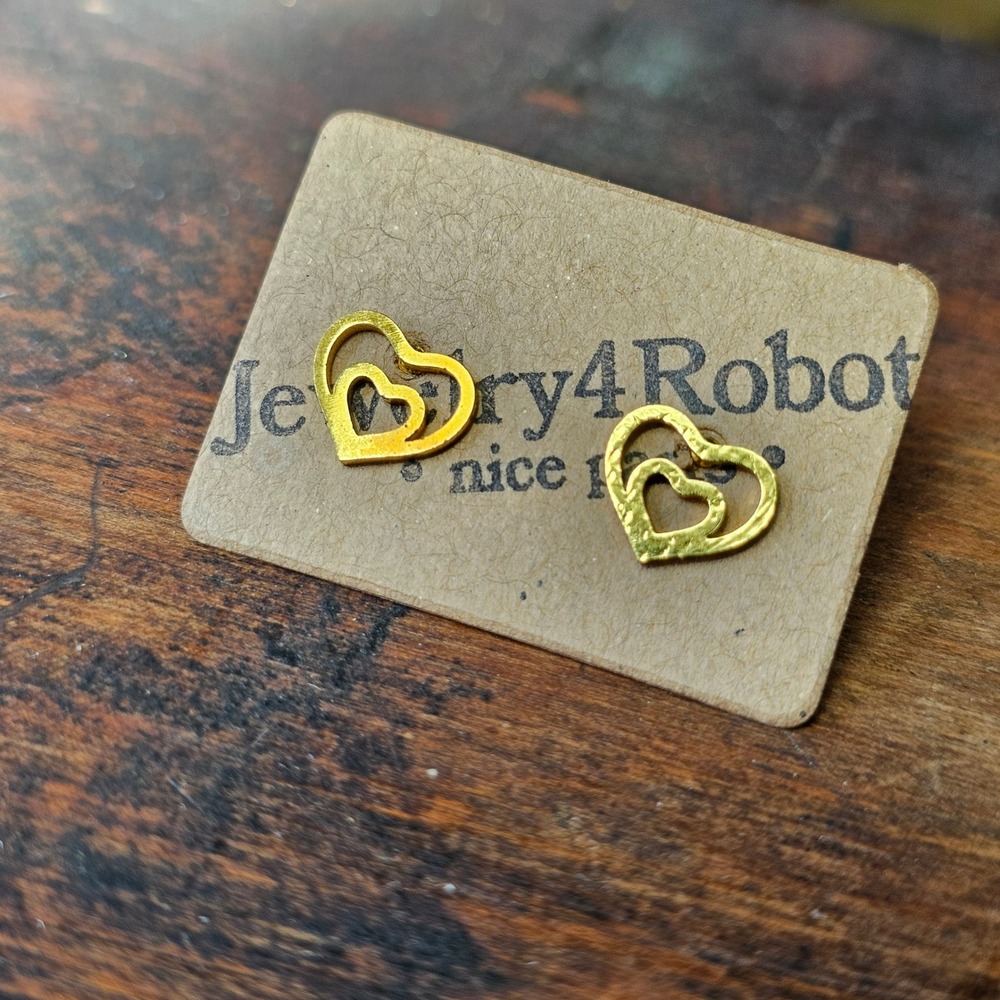 Gold Double Heart Stainless Steel Stud Earrings Gold Tone Womens OS Minimalist